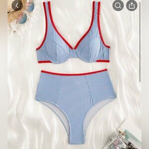 Striped Blue and Red Bikini Set. NEW